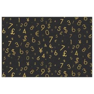 Black Gold Luxury Numbers Currency Symbols Pattern Tissue Paper
