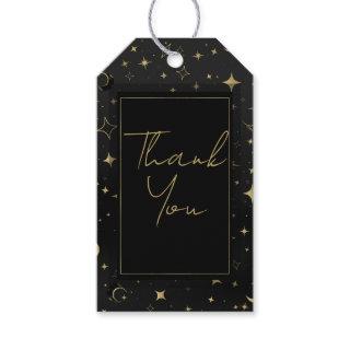 Black & Gold Modern Celestial Moon Stars Wedding Gift Tags