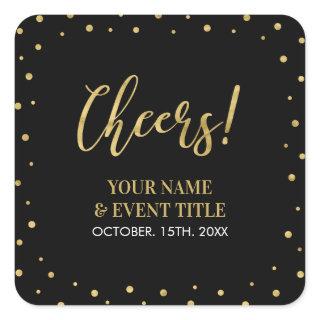 Black & Gold | Modern Cheers Adult Birthday Favor Square Sticker