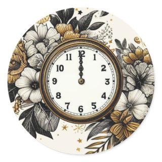 Black & Gold New Years Eve Wedding Classic Round Sticker