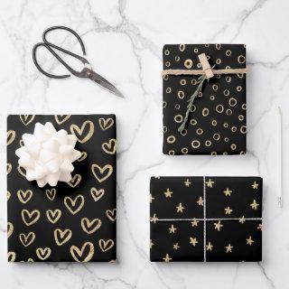 Black Gold Random Patterns Hearts Stars Circles  Sheets