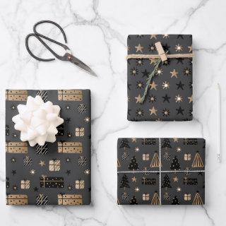 Black Gold Scandinavian Christmas on Black  Sheets