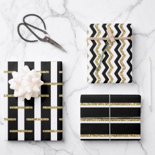 Black Gold Striped  Sheet Set of 3