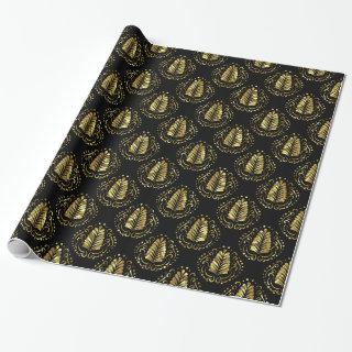 Black & Gold Stylized Feather Modern Damasks