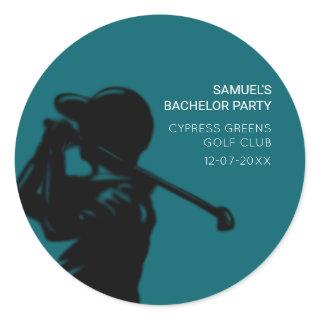 Black golfer Golfing Trip Bachelor Party minimal  Classic Round Sticker