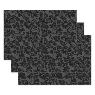 Black & Gray Monotones Floral Damask  Sheets