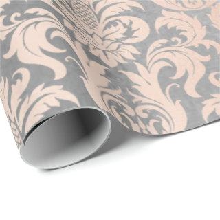 Black Gray Silver White Pink Metallic Damask