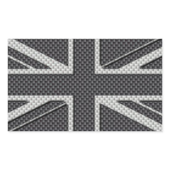 Black & Grey Carbon Fiber UK Flag Union Jack Rectangular Sticker