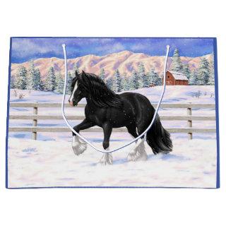 Black Gypsy Vanner Irish Cob Draft Horse In Snow Large Gift Bag
