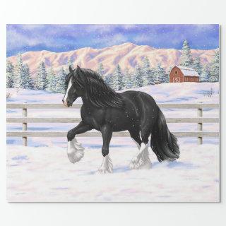 Black Gypsy Vanner Irish Cob Draft Horse In Snow