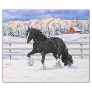 Black Gypsy Vanner Irish Cob Draft Horse In Snow