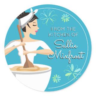 Black hair woman bakery from the kitchen of classic round sticker