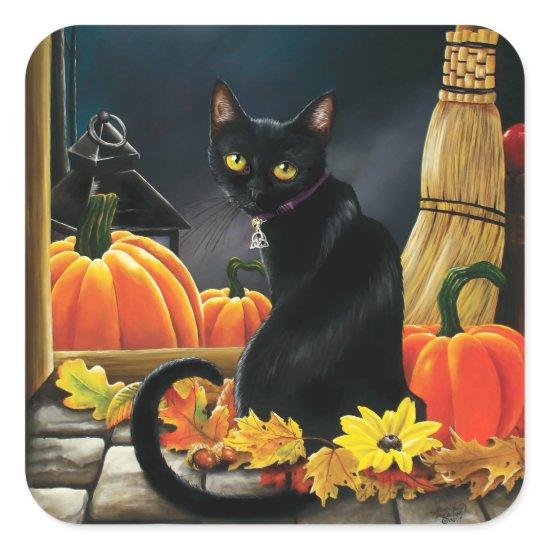 Black Halloween Cat Square Sticker