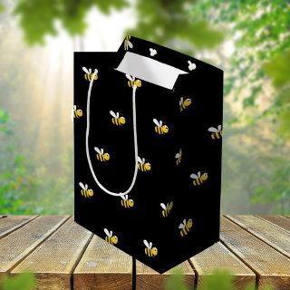 Black happy bumble bees cute fun  medium gift bag