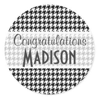 Black Houndstooth Classic Round Sticker