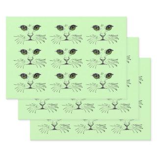 Black Illustrations Cat Faces Green Eyes Whiskers  Sheets
