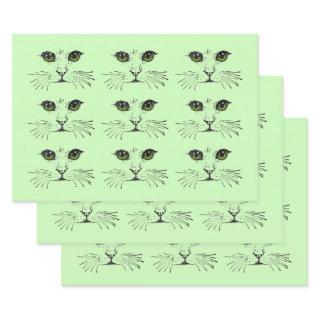 Black Illustrations Cat Faces Green Eyes Whiskers  Sheets