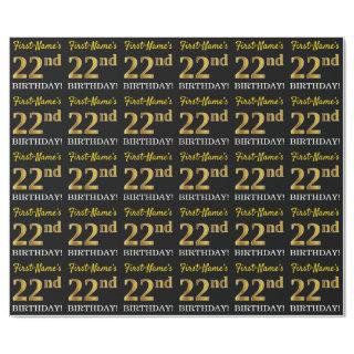 Black, Imitation Gold "22nd BIRTHDAY"
