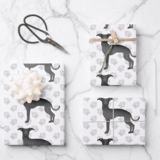 Black Italian Greyhound Cartoon Dogs With Paws  Sheets