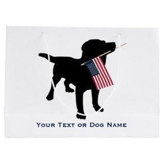 Black Lab Dog holding USA Flag, 4th of July Large Gift Bag