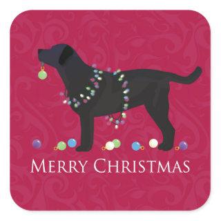 Black Lab Merry Christmas Design Square Sticker