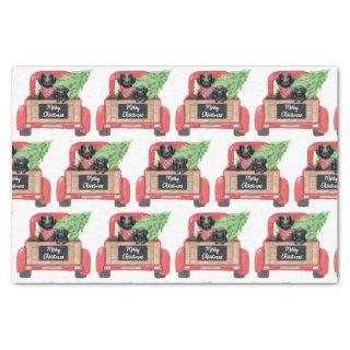 Black Lab Puppy Dog Red Truck Merry Christmas  Tissue Paper