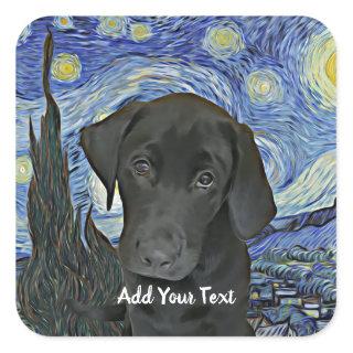 Black Lab Puppy Starry Night Personalized Square Sticker
