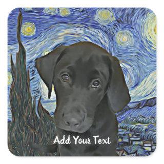 Black Lab Puppy Starry Night Personalized Square Sticker