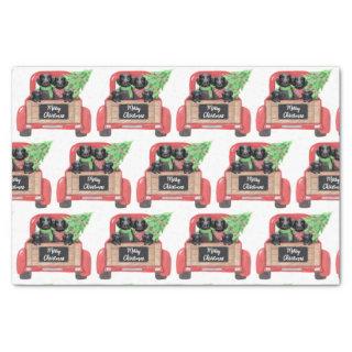 Black Labrador Dogs Red Truck Merry Christmas Tissue Paper