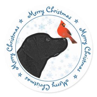 Black Labrador Merry Christmas Classic Round Sticker