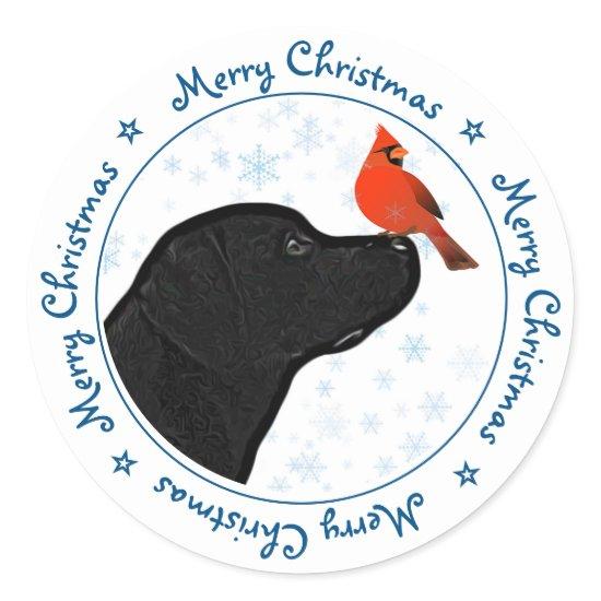 Black Labrador Merry Christmas Classic Round Sticker