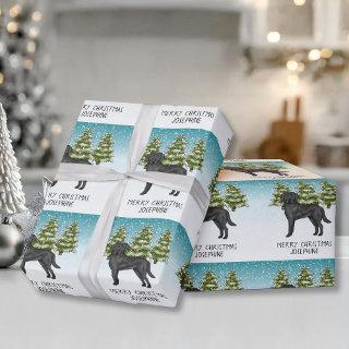 Black Labrador Retriever Winter Forest Custom Text