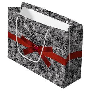 Black Lace 1 and Red Satin Large Gift Bag