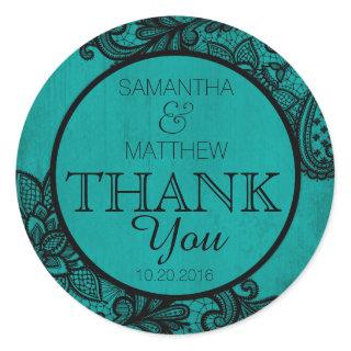 Black Lace Teal Modern Goth Thank You Label