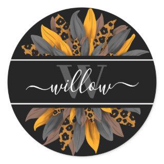 Black Leopard Spots Sunflower Kid's Name Label