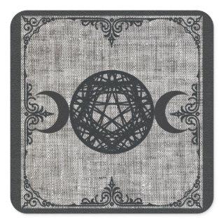 Black Magic Triple Moon Pentagram Vintage Wiccan Square Sticker