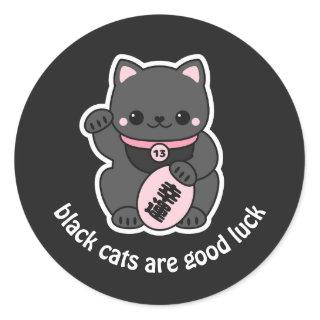 Black Maneki Neko Lucky Fortune Cat Classic Round Sticker