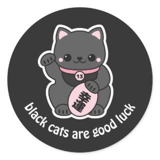 Black Maneki Neko Lucky Fortune Cat Classic Round Sticker