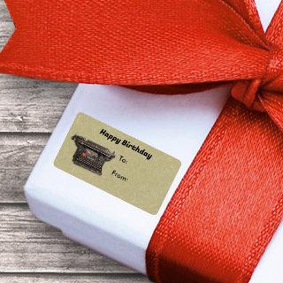 Black Manual Typewriter on Tan Writer Birthday Label