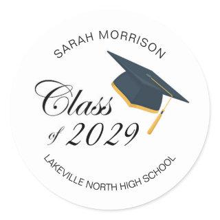 Black Mortar cap, Class of any year Classic Round Sticker