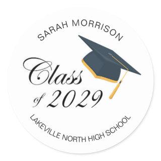 Black Mortar cap, Class of any year Classic Round Sticker