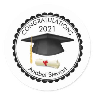 Black Mortar, diploma Your name Graduation Sticker