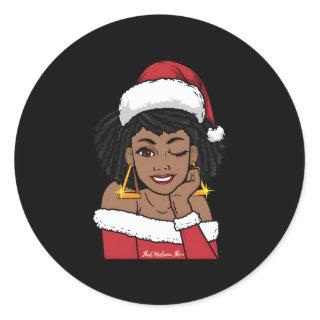 Black Mrs Claus W Afro Winking African American Classic Round Sticker