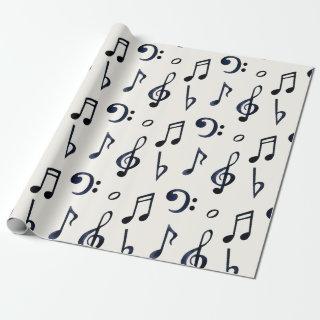 Black Musical Notes, Bass Treble Clefs On White