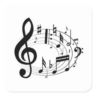 Black musical notes in oval shape stickers