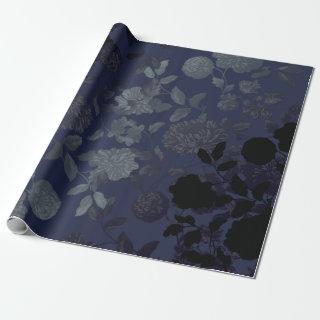 Black Navy Blue Modern Vintage Floral Toile