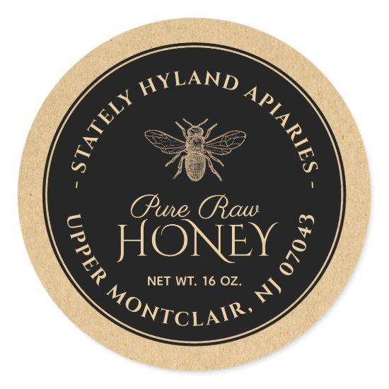 Black on Kraft Honey Label (Vintage Bee)