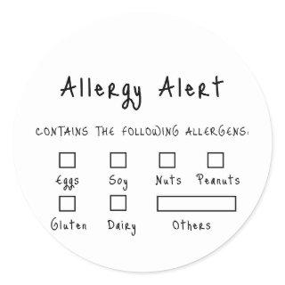 Black on White Food Safety Allergy Alert  Classic Round Sticker