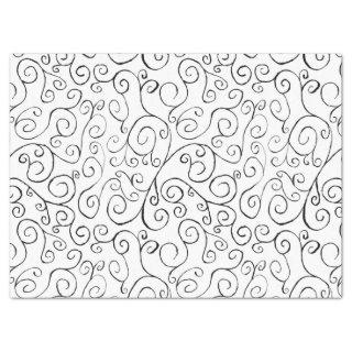 Black on White Hand-Painted Curvy Pattern Tissue Paper
