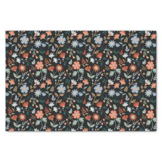 Black Orange Blue Botanical Floral Pattern Tissue Paper